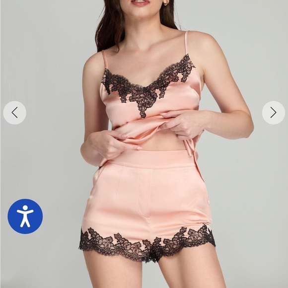 NWT Agent Provocateur Pink silk black lace trim shorts XL - Picture 11 of 12